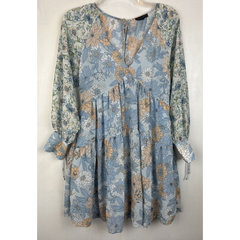 J Crew Dress Womens 0 Babydoll Chiffon Floral Tie Colla Fairy Romantic Tiered